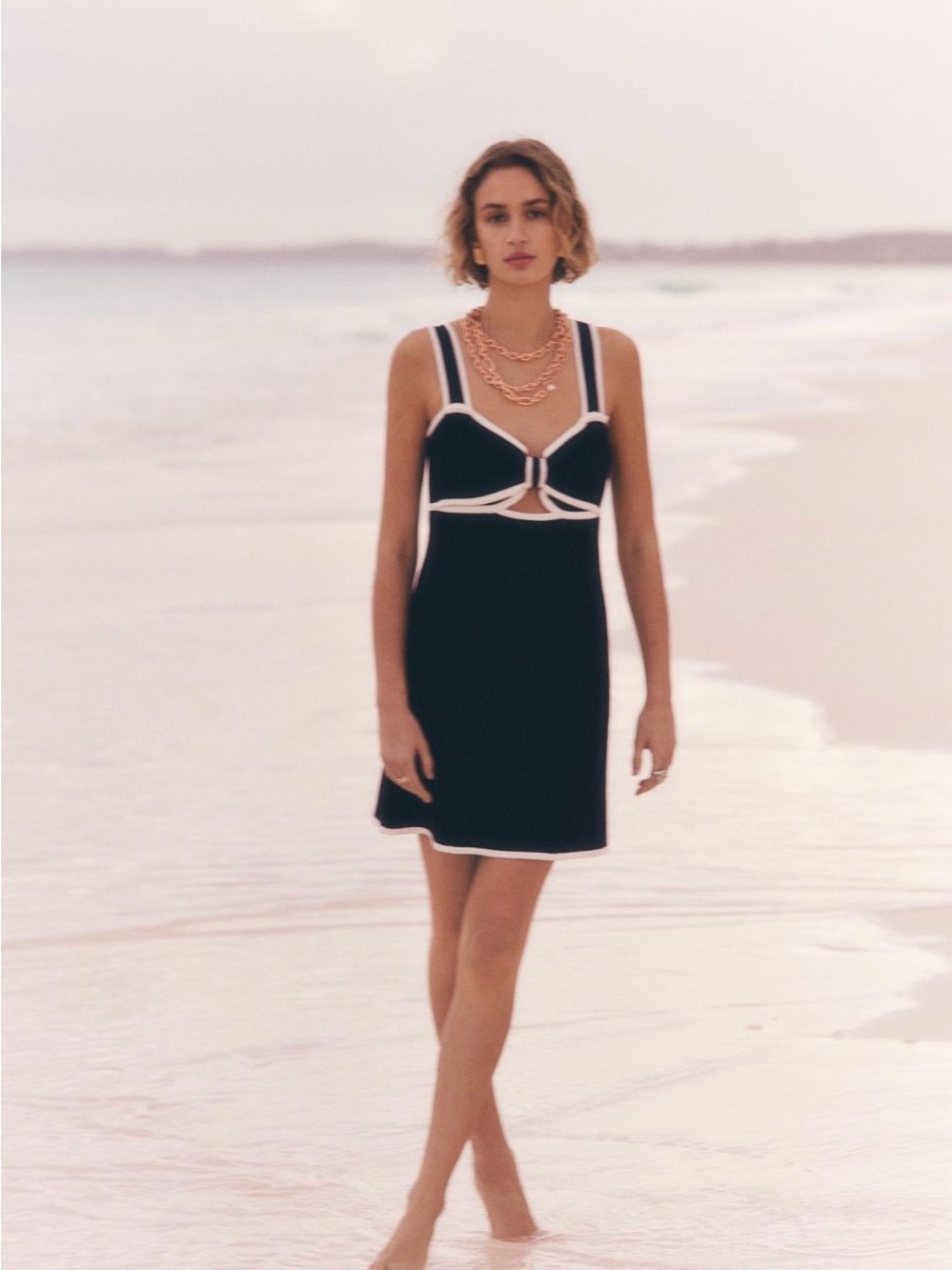 Maeve Black Mini Dress with White Trim